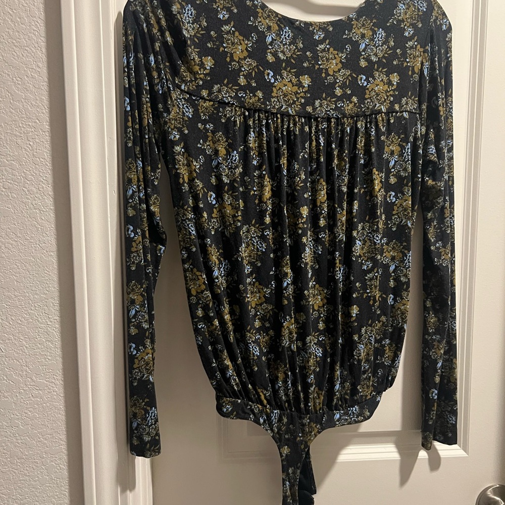 Free People Black Floral Bodysuit